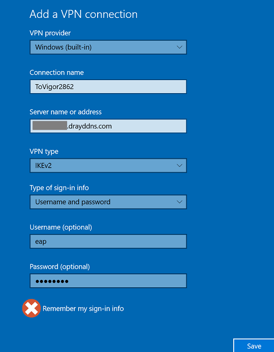 a screenshot of Windows 10 Add VPN Connection